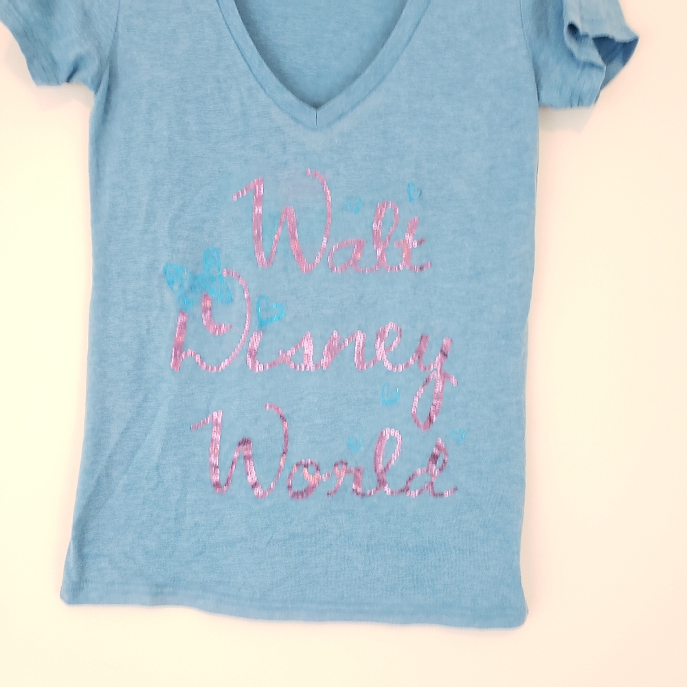 Walt Disney World V Neck T Shirt Blue Ladies Fitted Medium - Picture 4 of 5